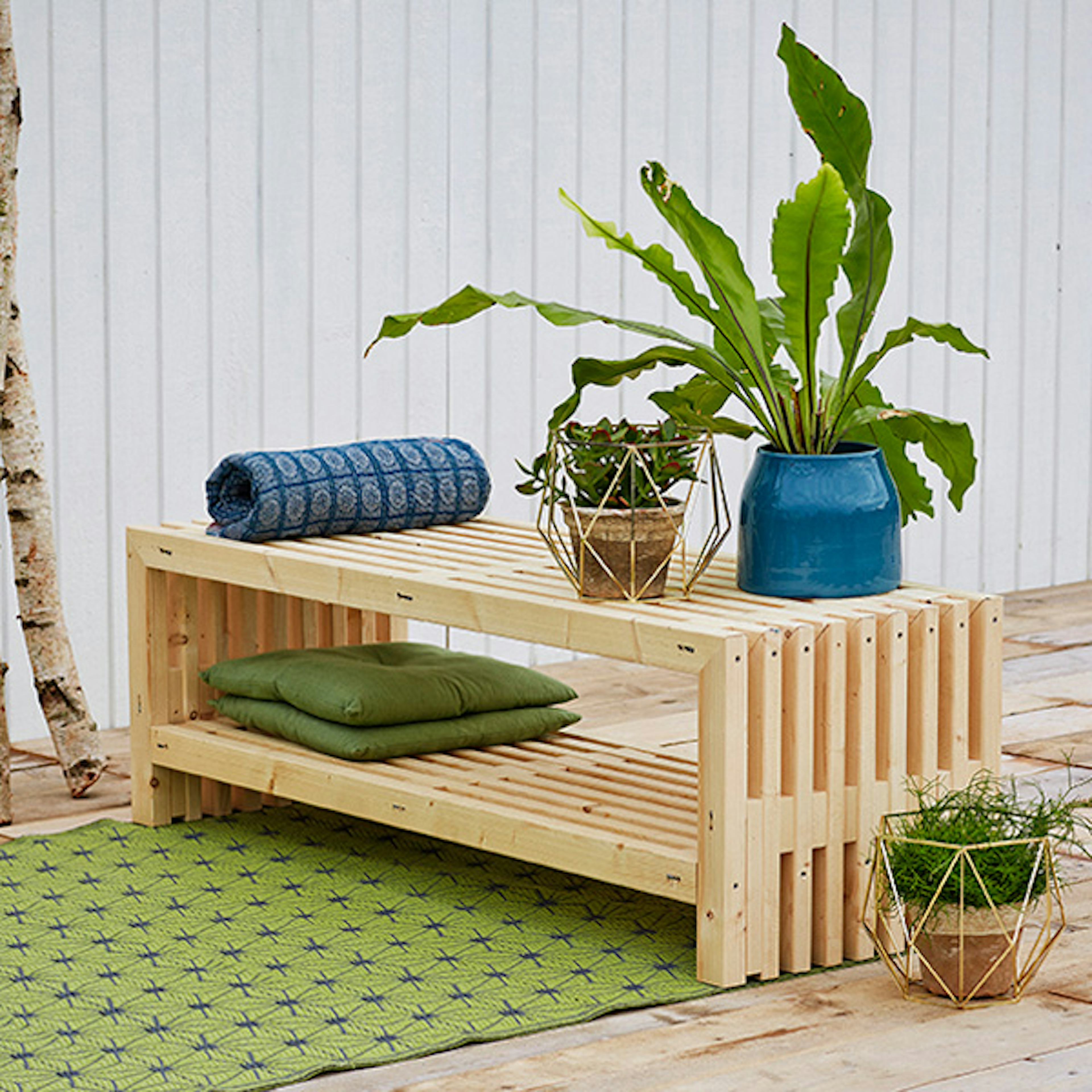 Trädgårdsbänk PLUS Rustik Design med Hylla 2180 mm