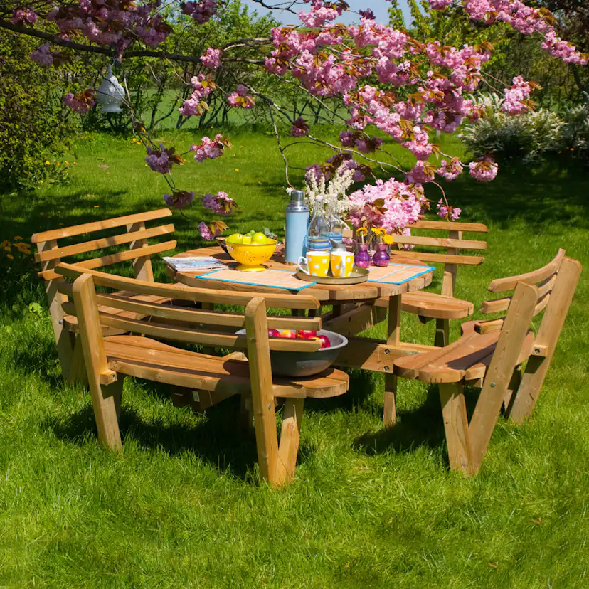 Picknickbord PLUS Runt med Ryggstöd Utomhus
