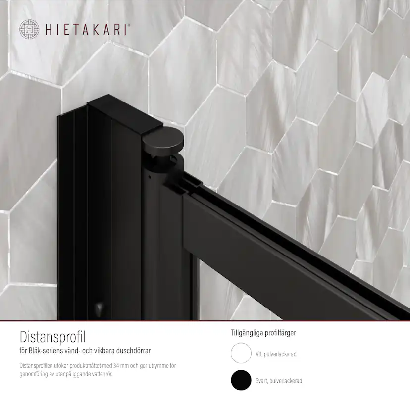 Distansprofil Hietakari för Duschvägg Bläk Vändbar/Vikbar Svart