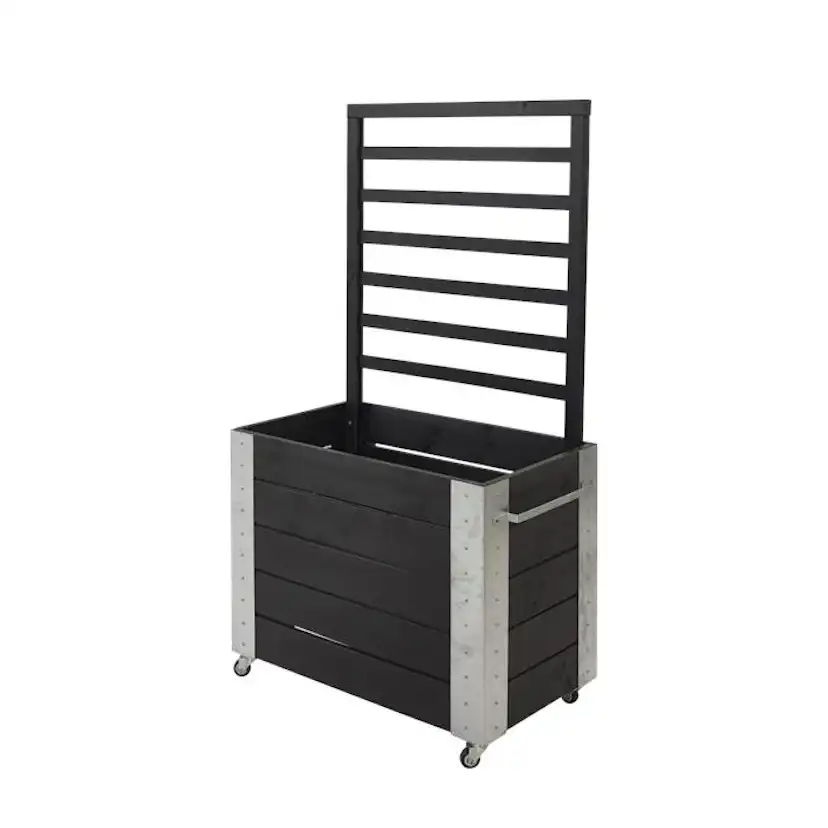 Blomlåda PLUS Cubic med Spalje Svart 87x50x155 cm