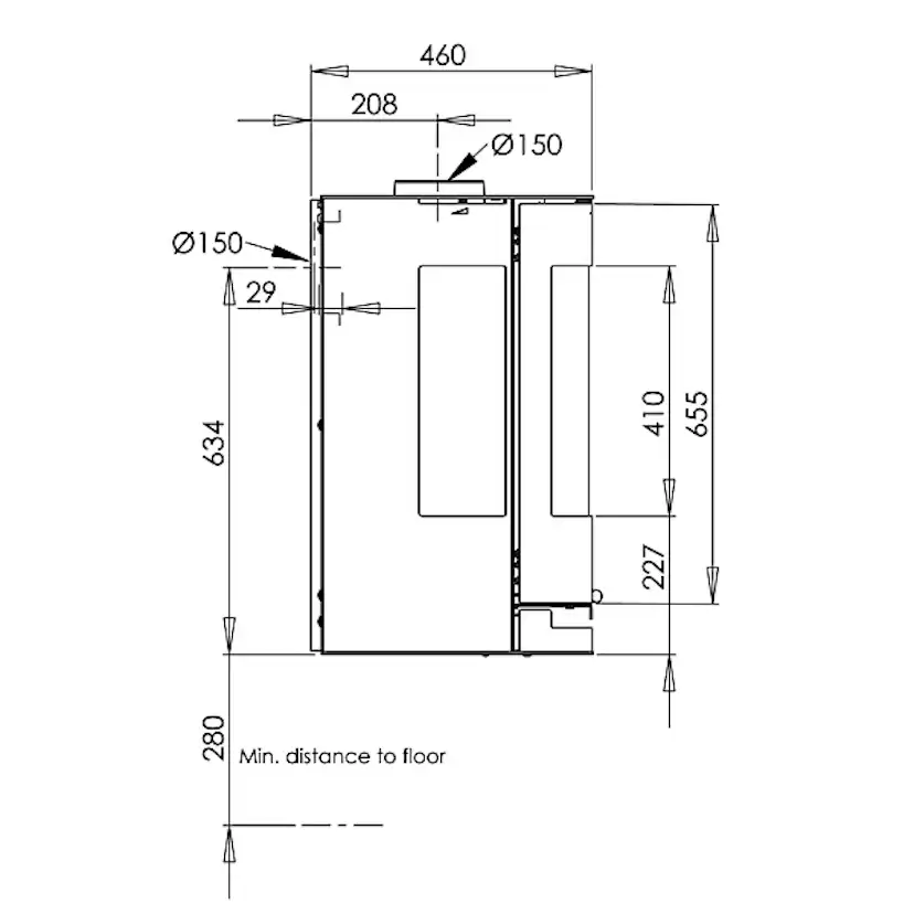Braskamin Aduro 9.4 Vägghängd Med Sidoglas, Svart