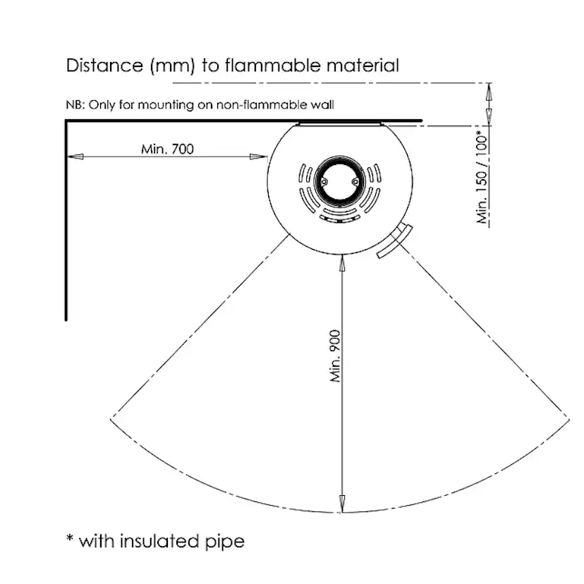 Braskamin Aduro 9.4 Vägghängd Med Sidoglas, Svart