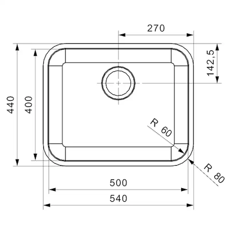 Infälld Diskho DecoSteel IB 5040L Rostfri Enkel med Korgventil & Vattenlås