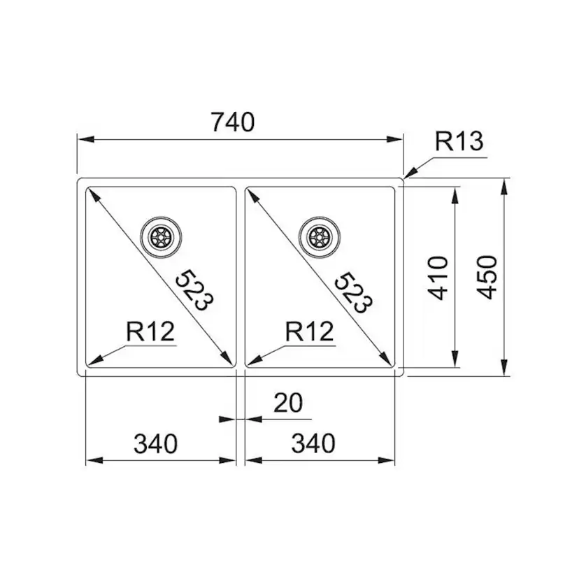 Diskho Franke Box BXX 220/34-34 Manuell Rostfri Dubbla Hoar