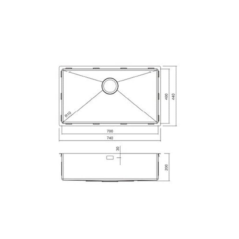 Diskho Nordic Tech Radius 700 X Rostfri Enkel med Korgventil & Vattenlås