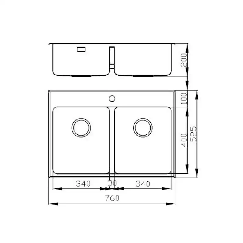 Infälld Diskho Nordic Tech Safir 80 K B Rostfri Dubbel med Korgventil & Vattenlås