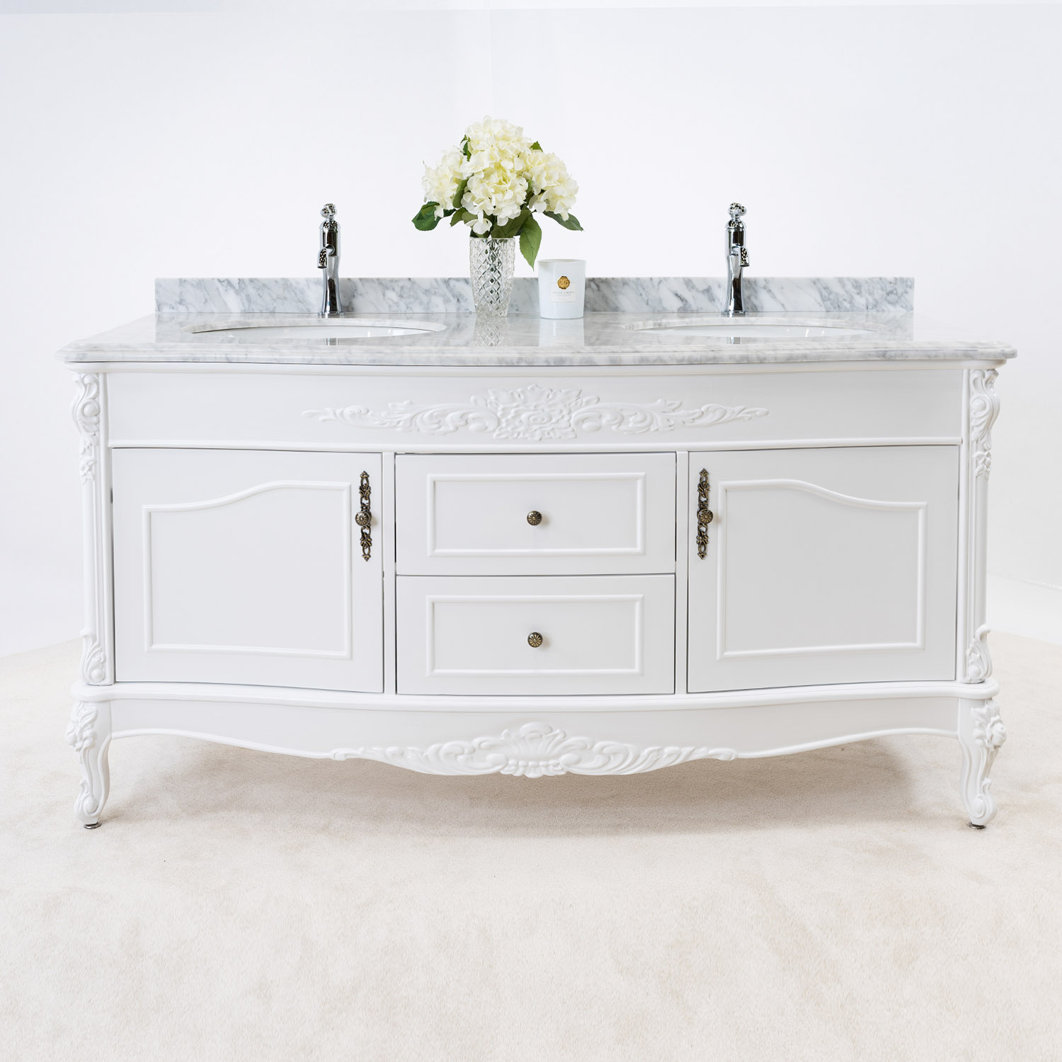 Tvättställsskåp Vesani Ottawa Dubbel Vit Marmor