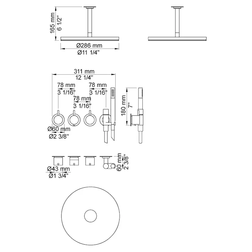 Takduschset Vola 5471R-061A för Inbyggnad