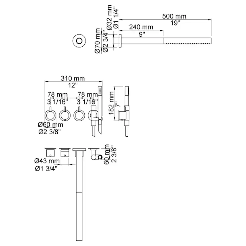Takduschset Vola Vola 5471R-081ST för Inbyggnad