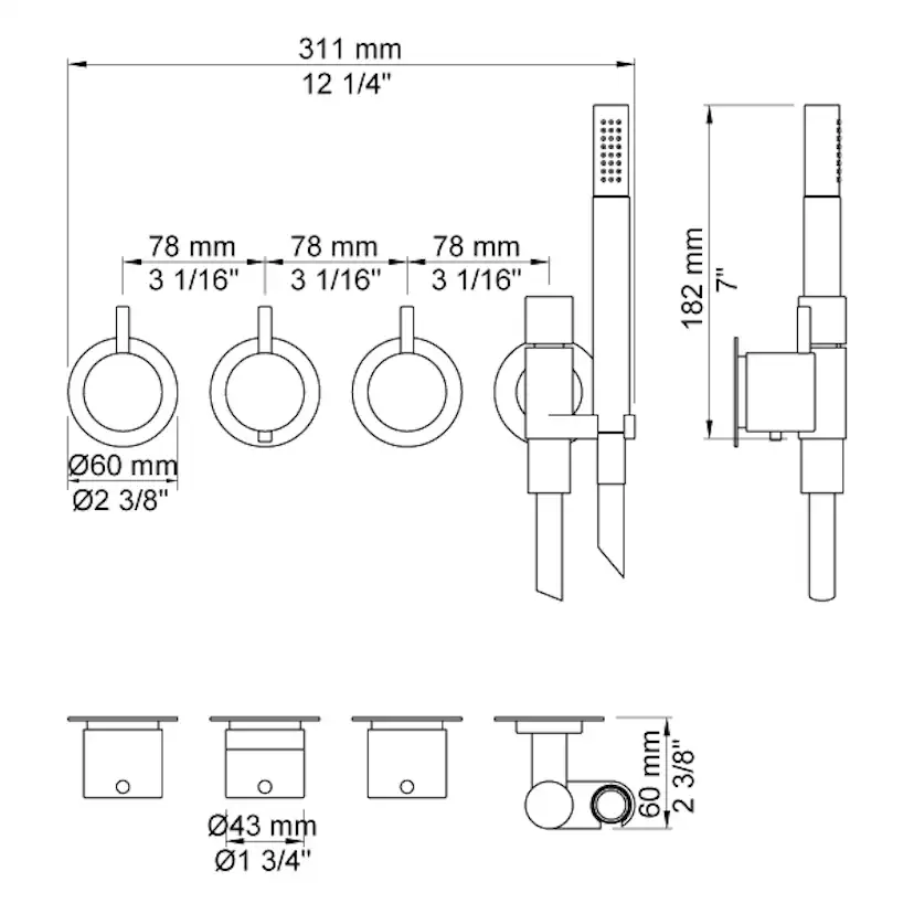 Duschset Vola 5471R för Inbyggnad