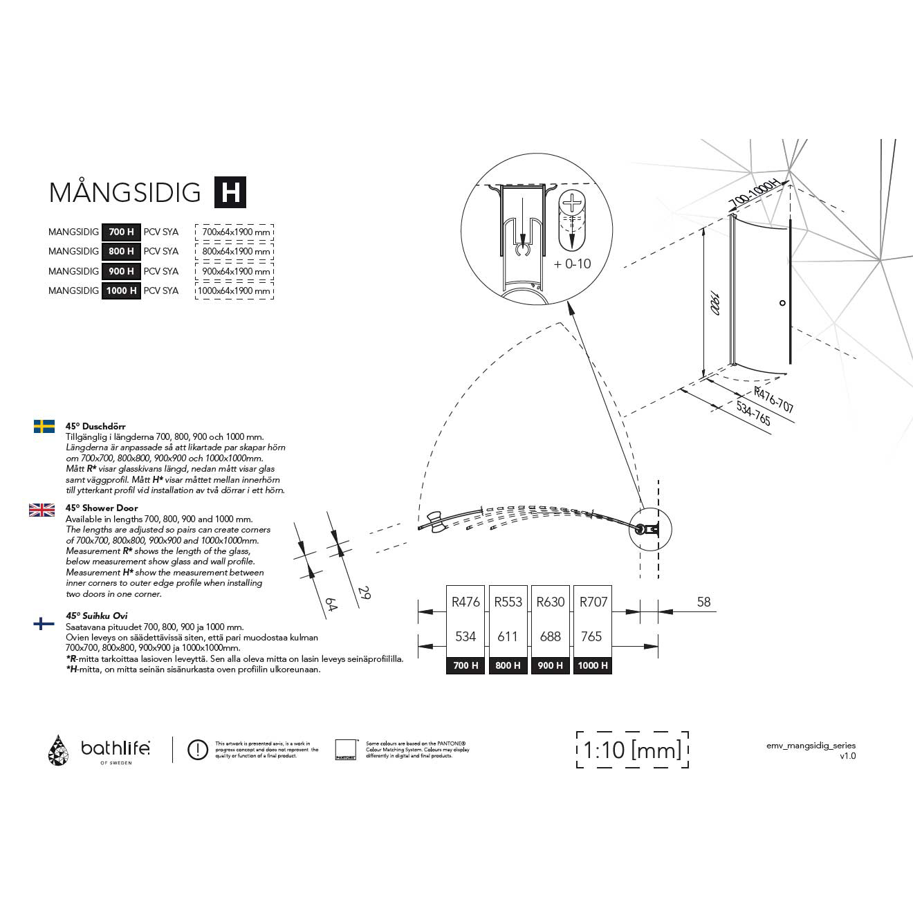 Duschdörr Bathlife Mångsidig 45° Dörr Delvis Frostat Glas