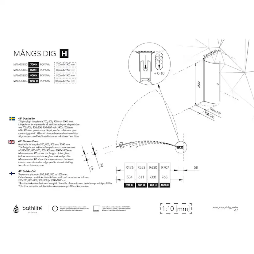 Duschdörr Bathlife Mångsidig 45° Dörr Svart