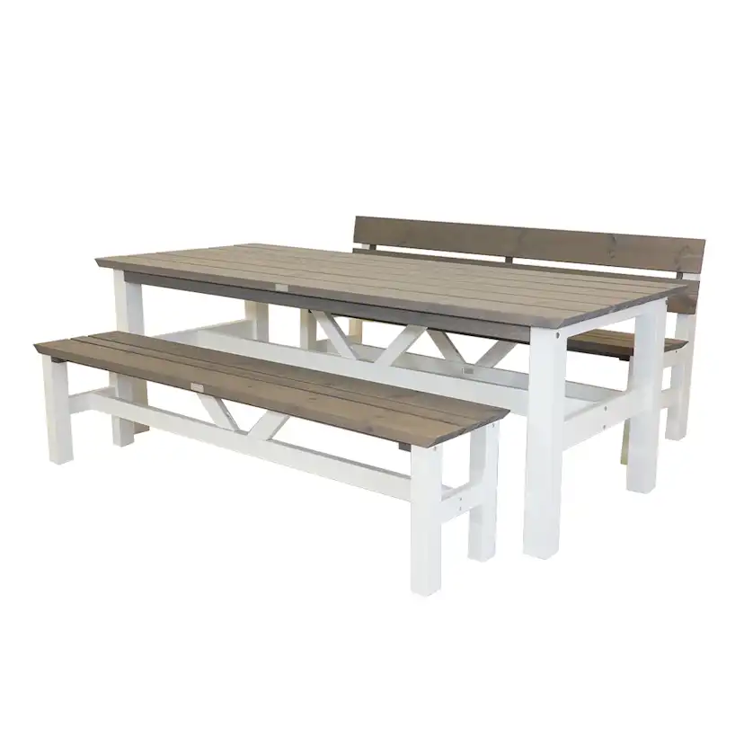 Matgrupp Eden Wood Viking Utomhusbord 220 cm & 2 Bänkar med/utan Rygg i Furu