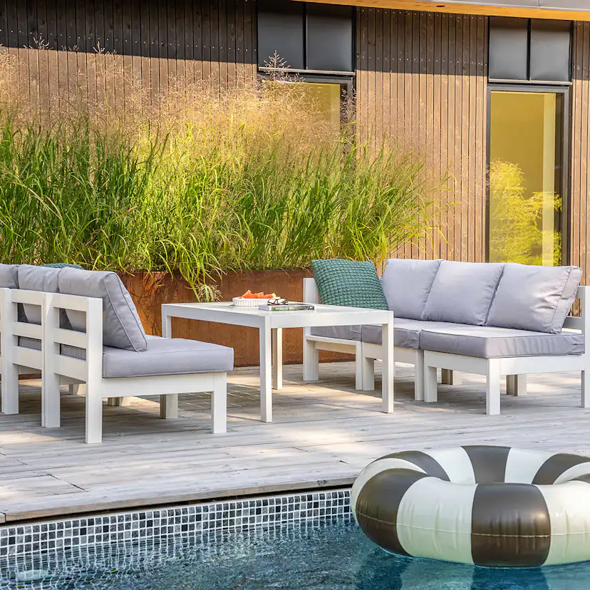 Loungebord Utomhus Eden Wood Ransvik Greige 77x138x55 cm Svensk Norrlandsfuru FSC