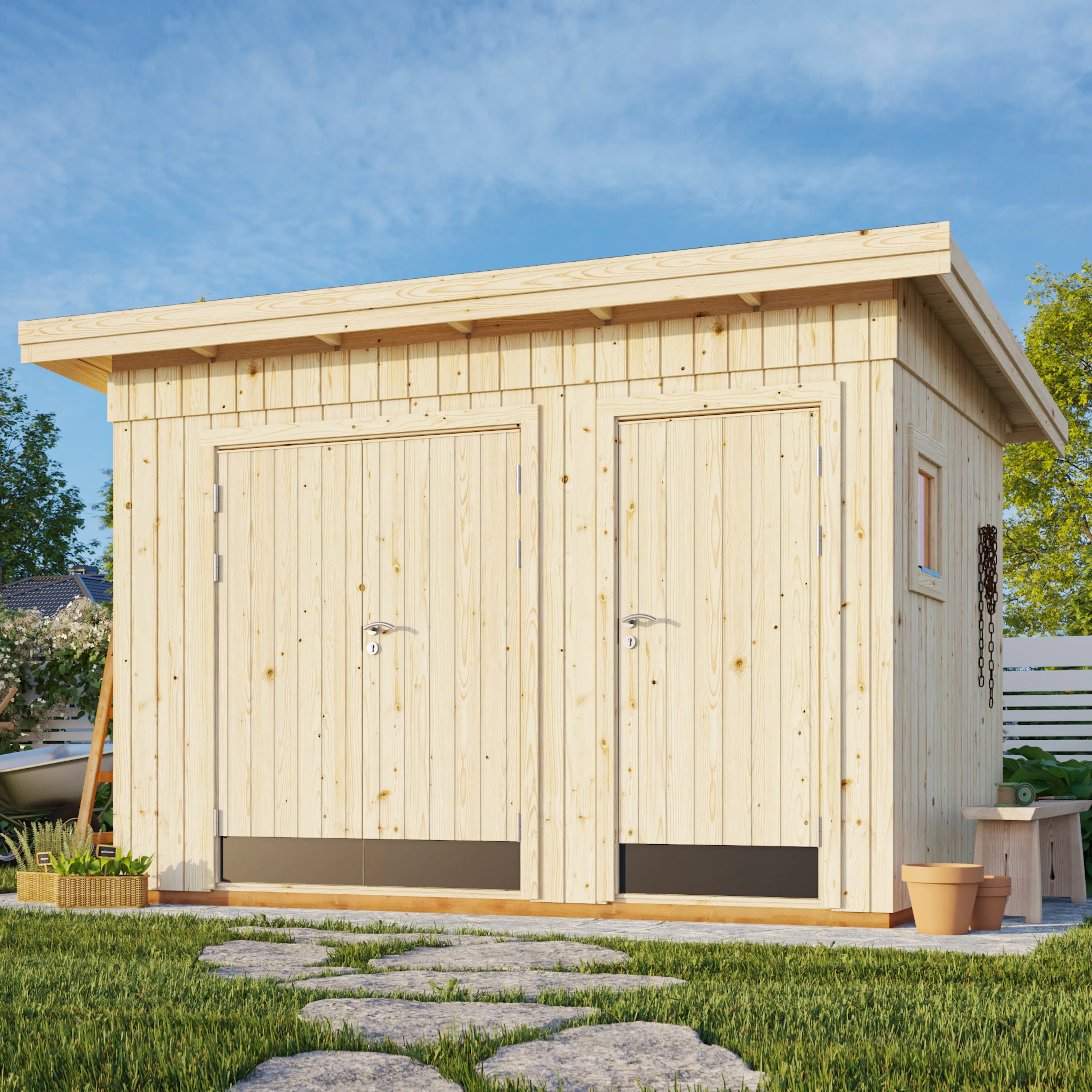 Förråd Palmako Kalle 6,6 m² Redskapsbod i Trä med Pulpettak & Dubbla Dörrar