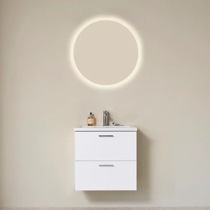 Möbelpaket Vedum Free 615 Compact Maja med Tvättställ och LED-Spegel Säven Vit