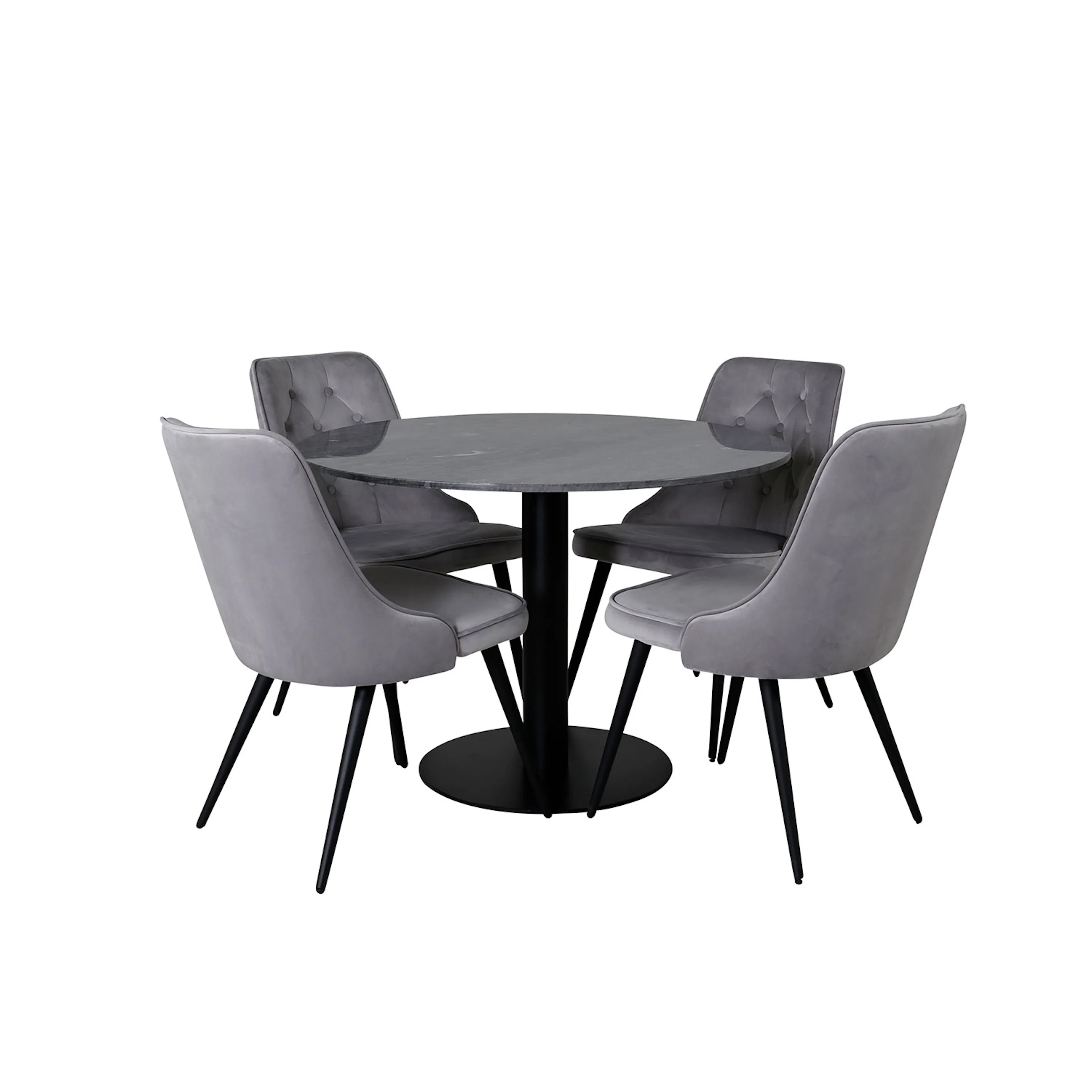 Matgrupp Venture Home Estelle Ø106 med 4 Velvet Deluxe stolar