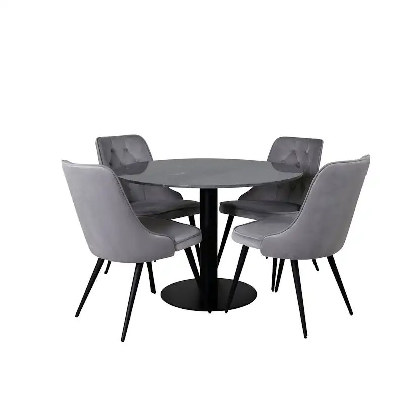 Matgrupp Venture Home Estelle Ø106 med 4 Velvet Deluxe stolar