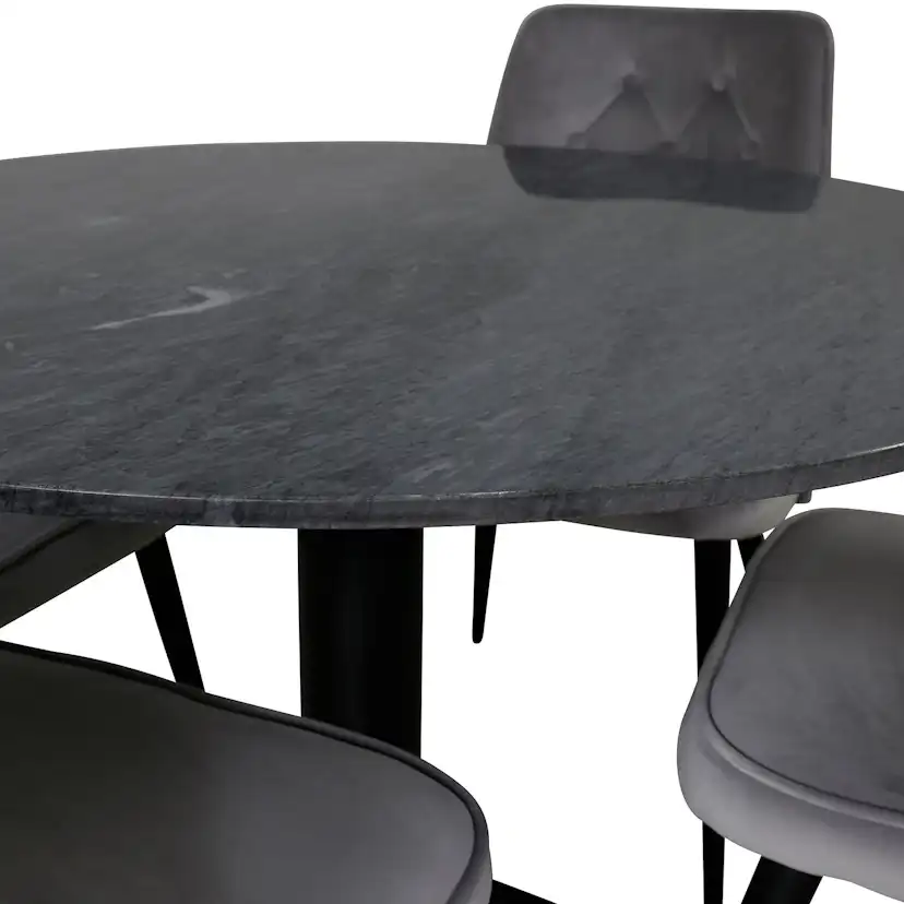 Matgrupp Venture Home Estelle Ø106 med 4 Velvet Deluxe stolar