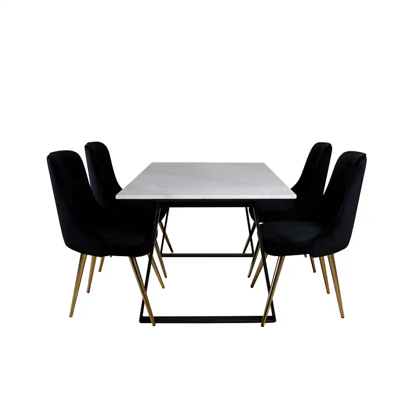 Matgrupp Venture Home Estelle med 4 Velvet Deluxe stolar