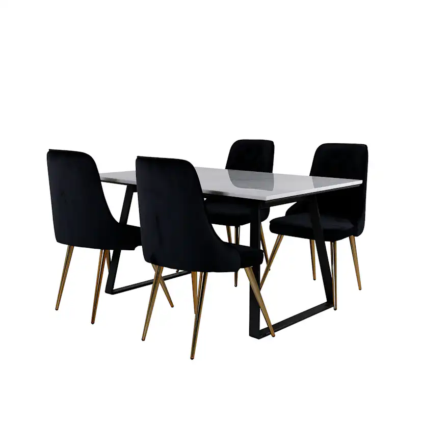 Matgrupp Venture Home Estelle med 4 Velvet Deluxe stolar