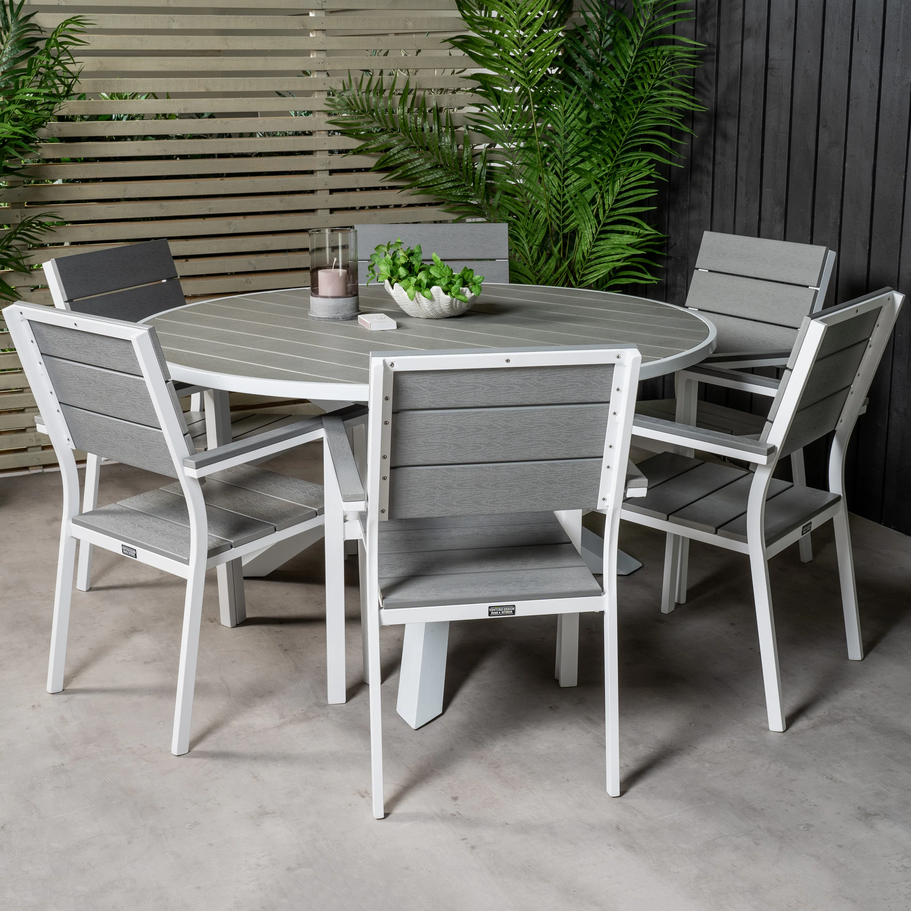 Matgrupp Utomhus Venture Home Pincy Ø140 med 6 Lova Trädgårdsstolar