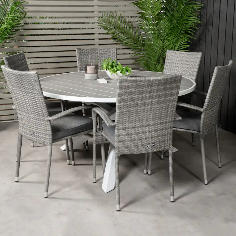 Matgrupp Utomhus Venture Home Pincy Ø140 med 6 Asta Trädgårdsstolar