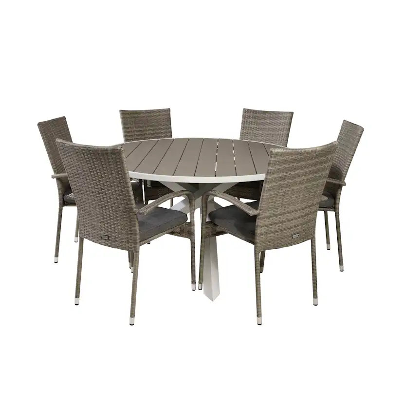 Matgrupp Utomhus Venture Home Pincy Ø140 med 6 Asta Trädgårdsstolar