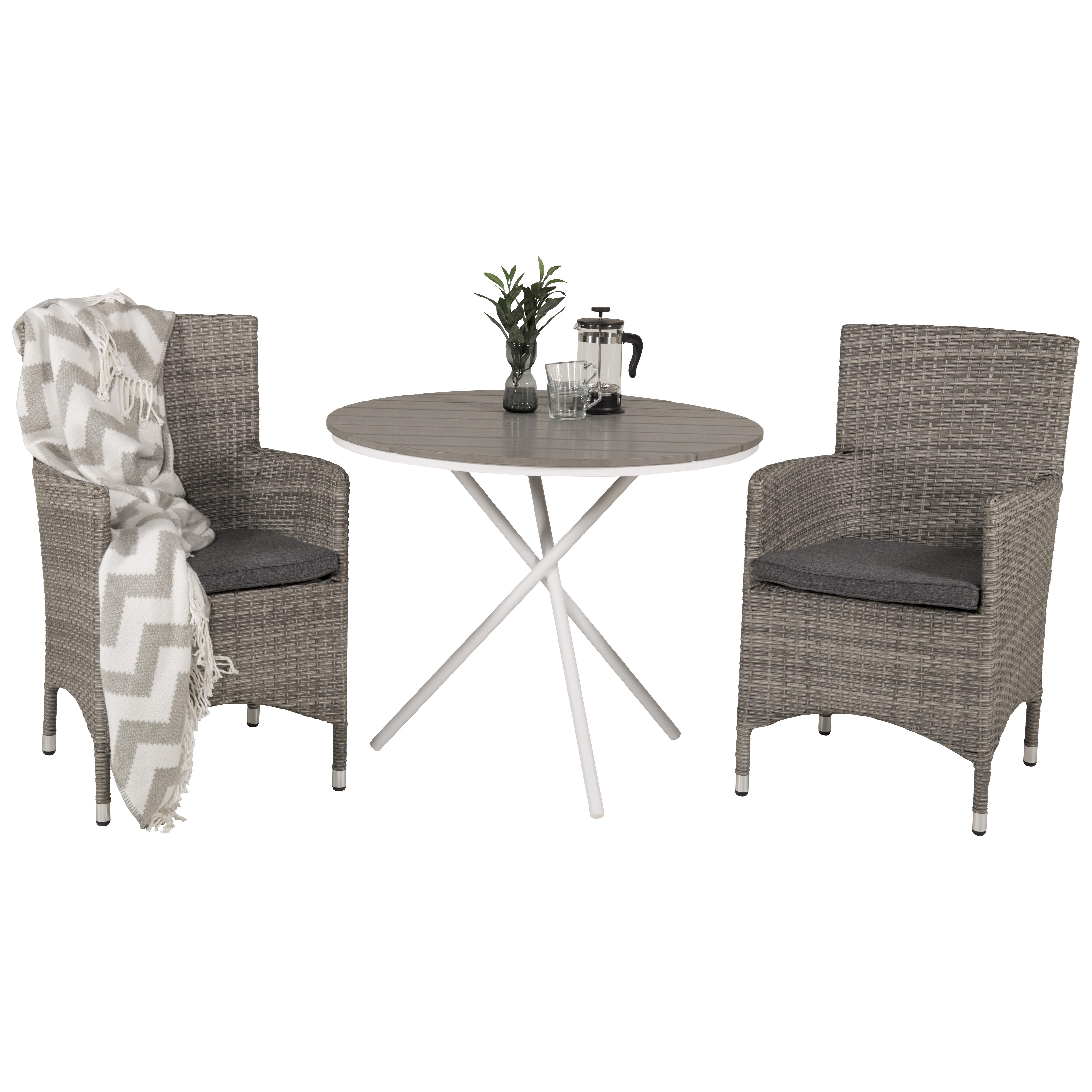 Cafégrupp Venture Home Parma med 2 Malin Trädgårdsstolar Utomhus