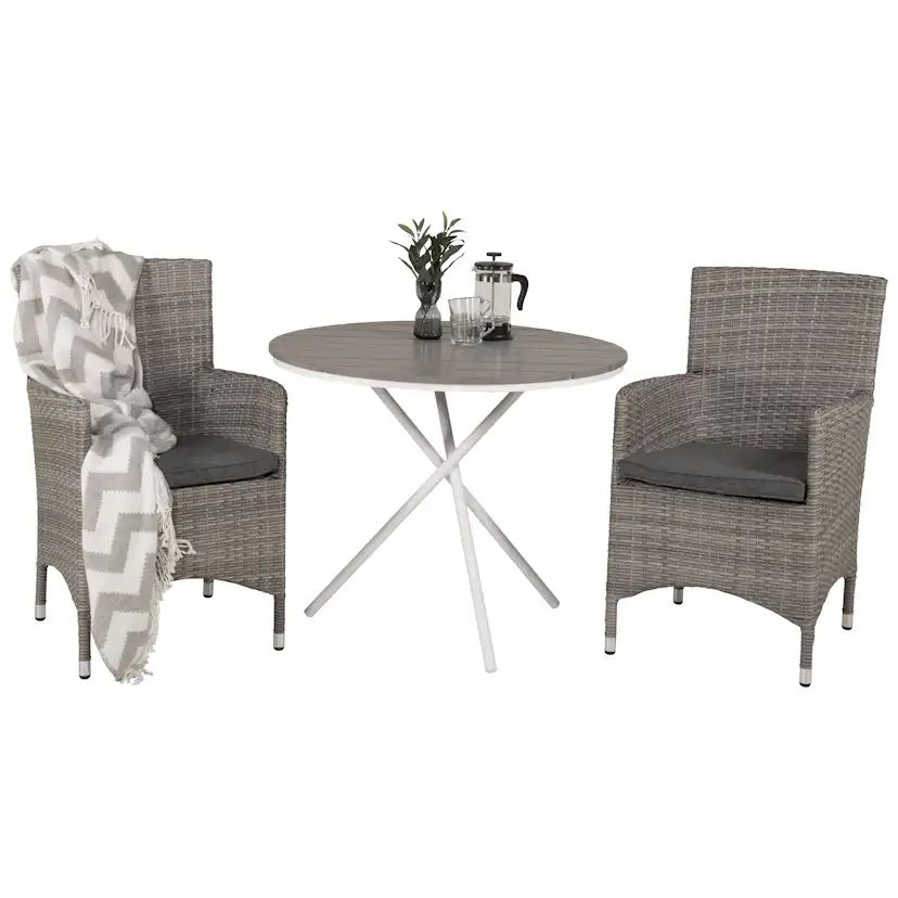 Cafégrupp Venture Home Parma med 2 Malin Trädgårdsstolar Utomhus