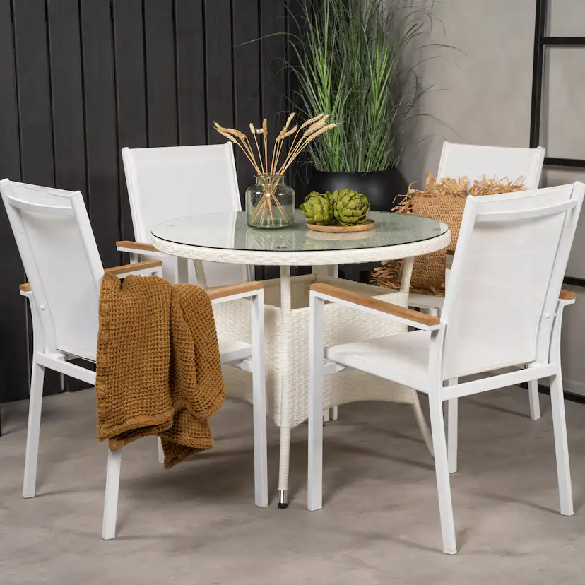 Matgrupp Venture Home Virda Ø 90 med 4 Thea Matstolar