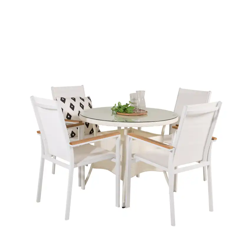 Matgrupp Venture Home Virda Ø 90 med 4 Thea Matstolar