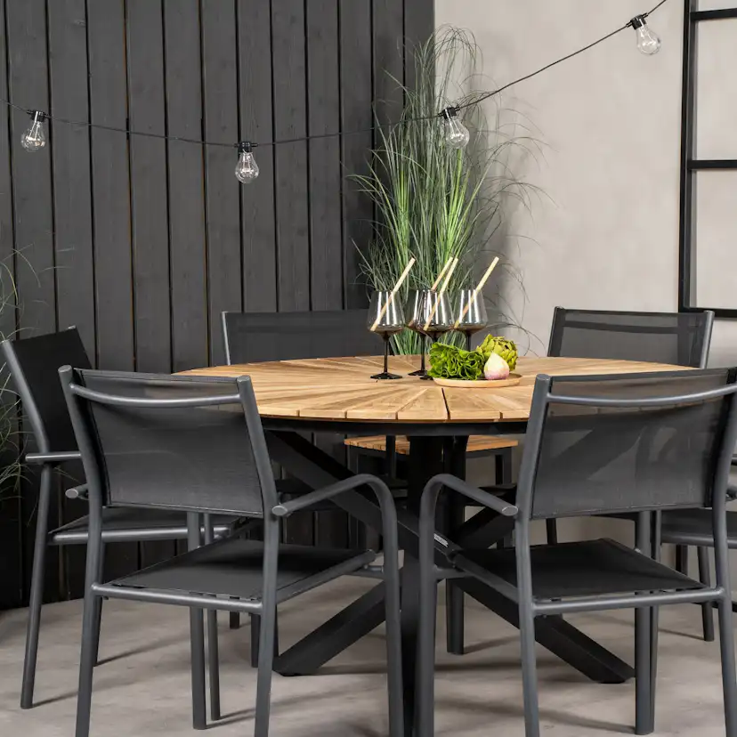 Matgrupp Utomhus Venture Home Meya Ø 140 med 6 Siri Trädgårdsstolar