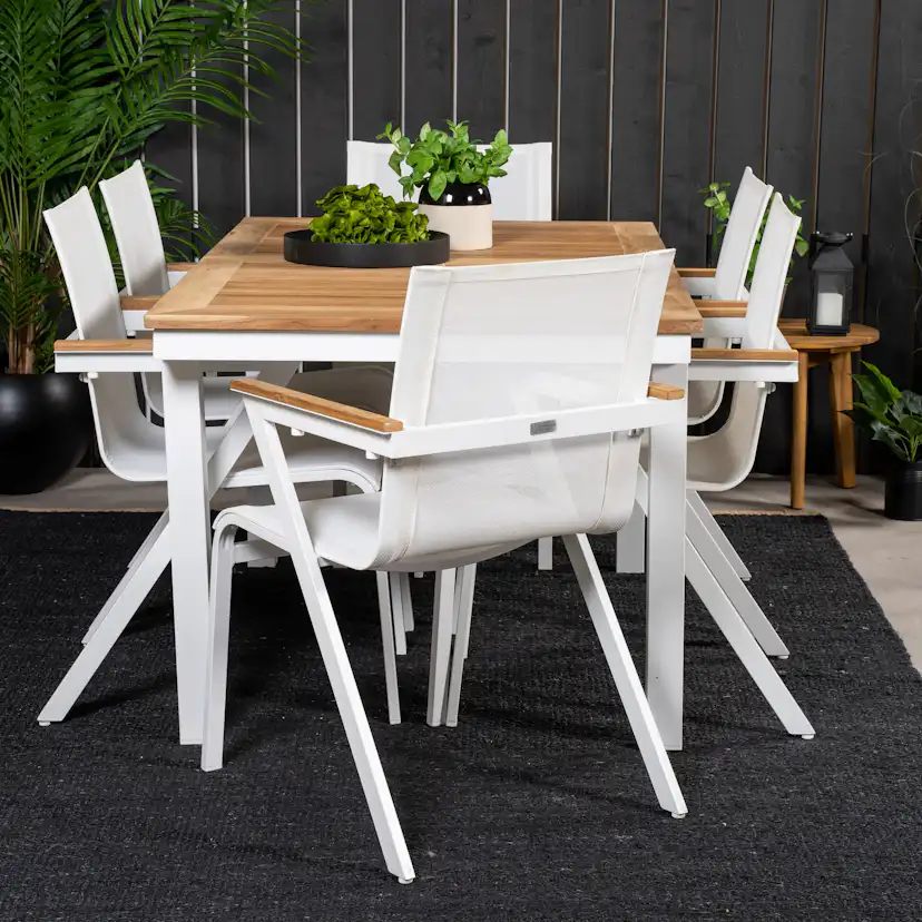 Matgrupp Utomhus Venture Home Perla 160/240 med 6 Meya Trädgårdsstolar