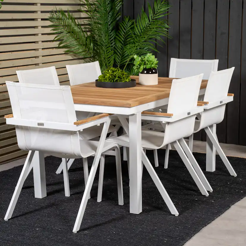 Matgrupp Utomhus Venture Home Perla 160/240 med 6 Meya Trädgårdsstolar