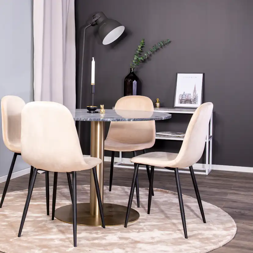Matgrupp Venture Home Estelle Rund med 4 Pobbie Stolar Sammet