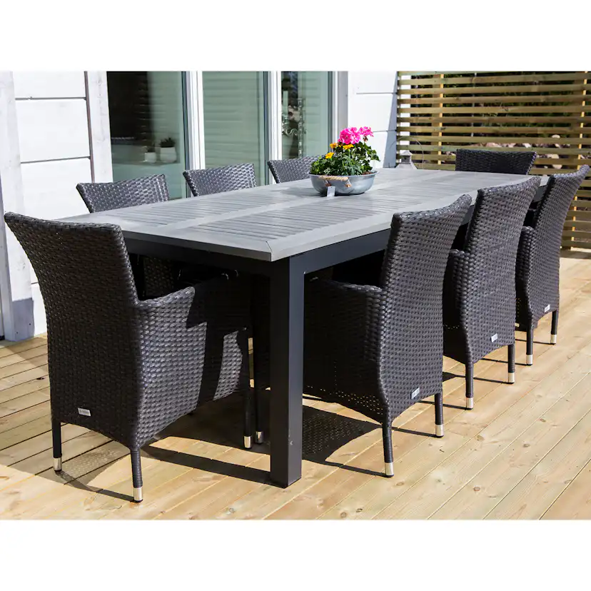 Matgrupp Utomhus Venture Home Albany 224-324x100 cm med 10 Malin KarmTrädgårdsstolar