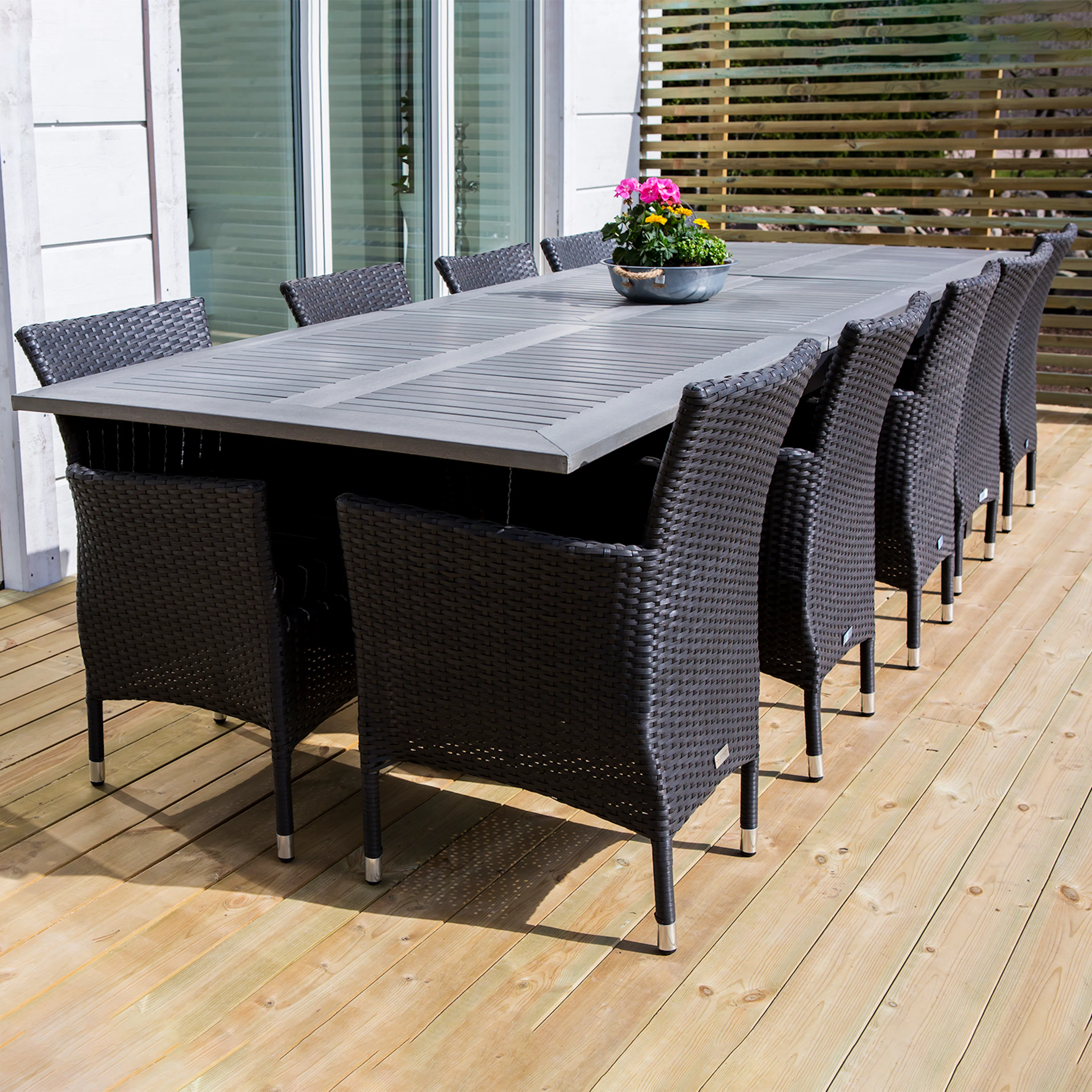 Matgrupp Utomhus Venture Home Albany 224-324x100 cm med 10 Malin KarmTrädgårdsstolar