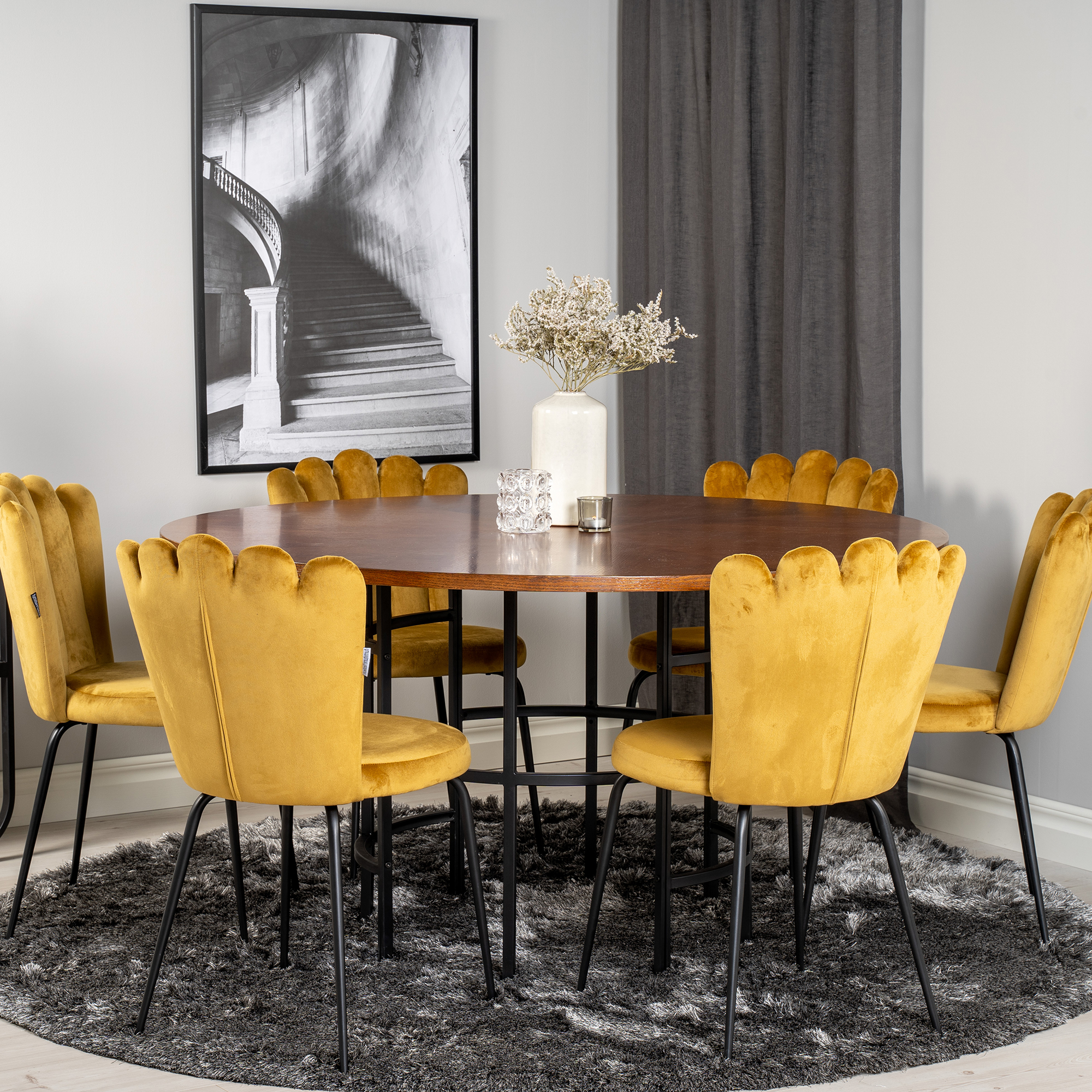 Matgrupp Venture Home Copenhagen med 6 Limhamn Light Guld Stolar