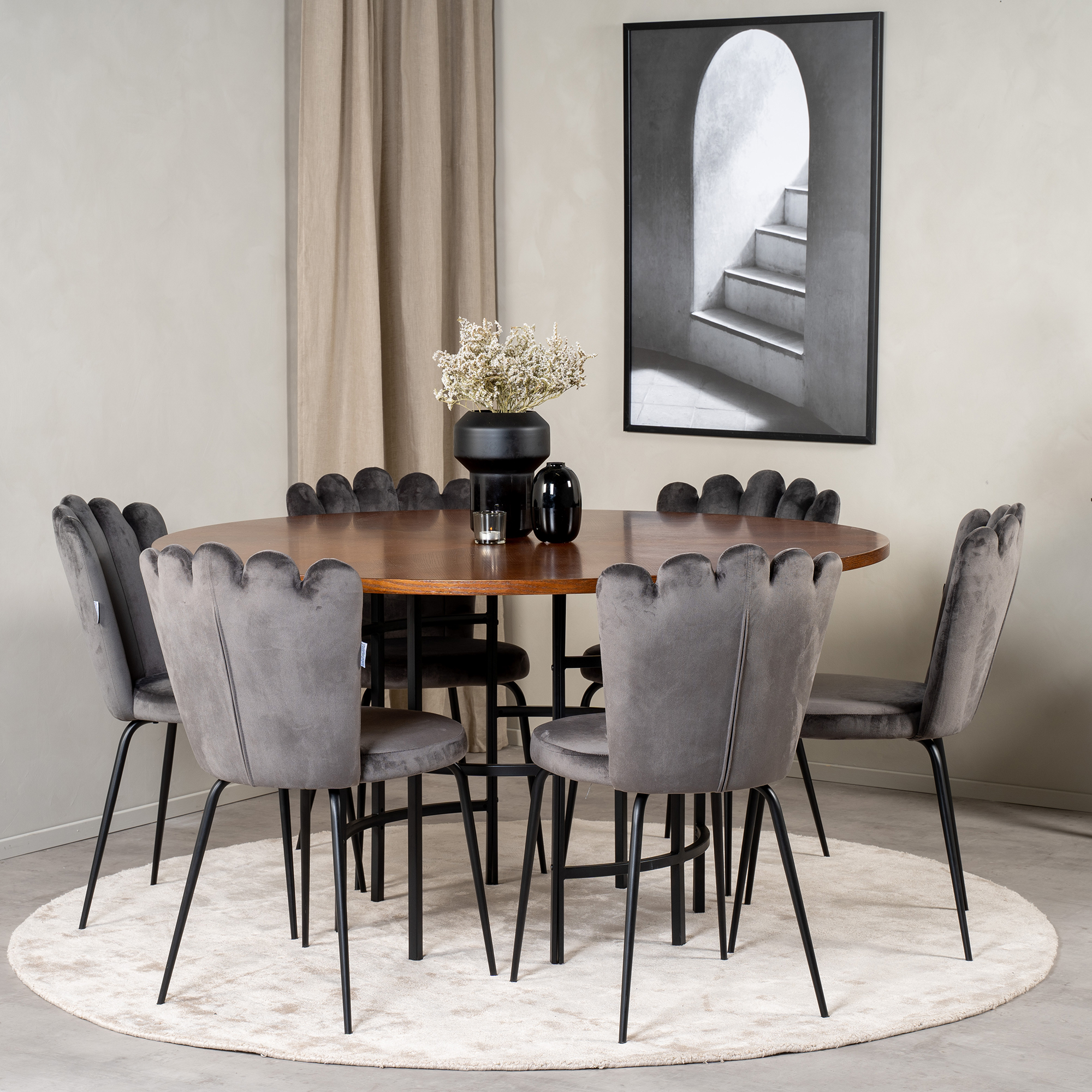 Matgrupp furniture/fashion Copenhagen med 6 Gråa Limhamn Light Stolar