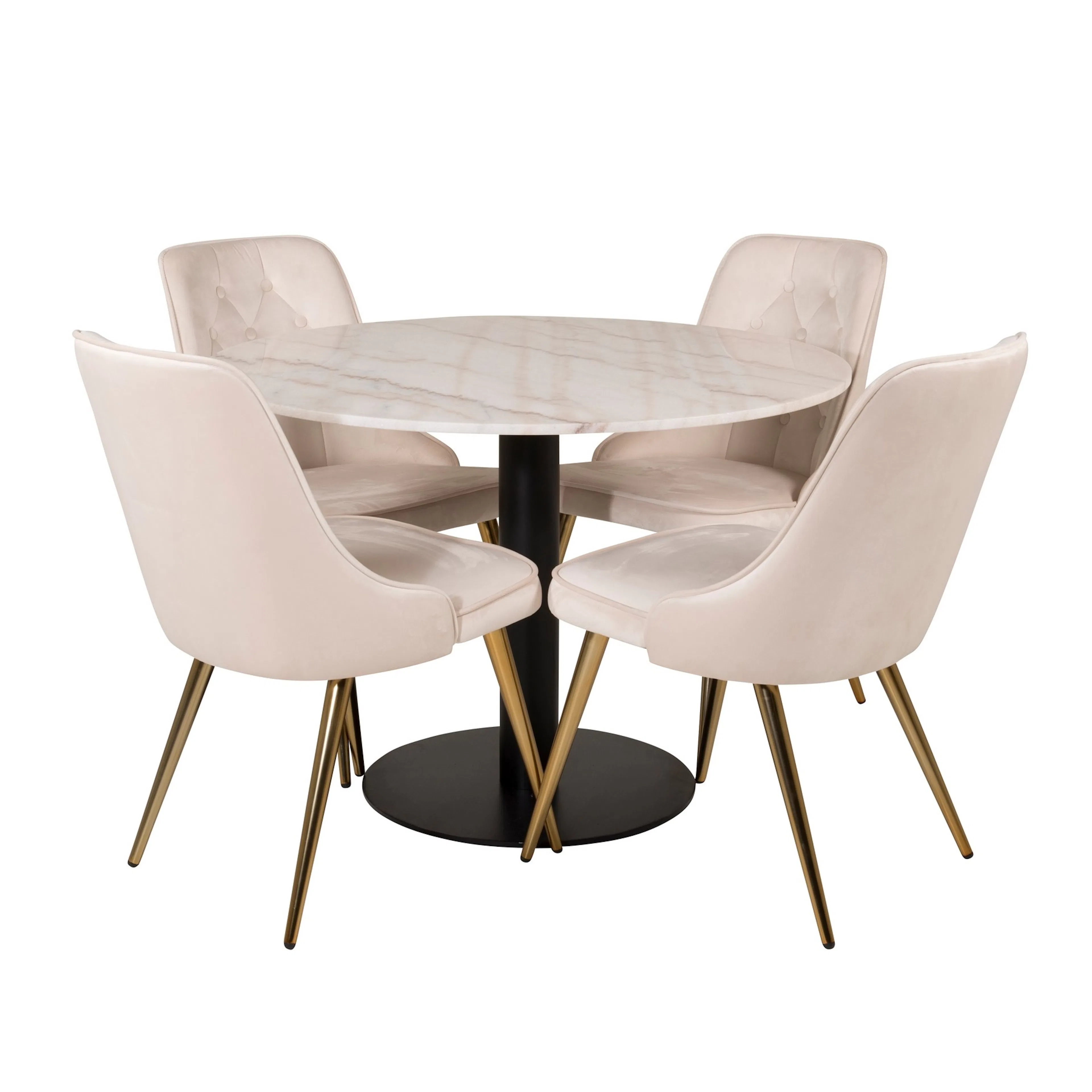 Matgrupp Venture Home Estelle Rund med 4 Vera Stolar Sammet