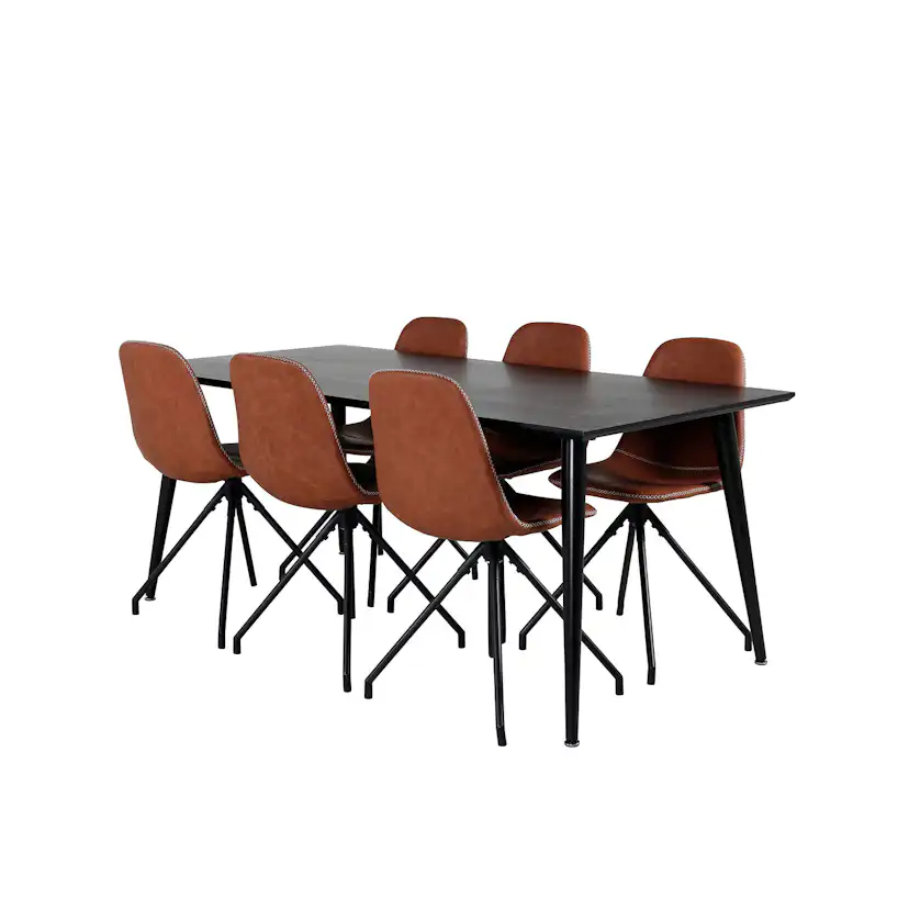 Matgrupp Venture Home Dipp Fyrkantigt Matbord 180 cm & 6 Polar Spin Stolar