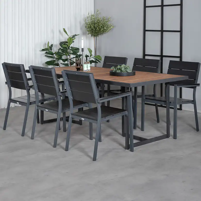 Matgrupp Venture Home King med 6 Lede Stapelbara Matstolar