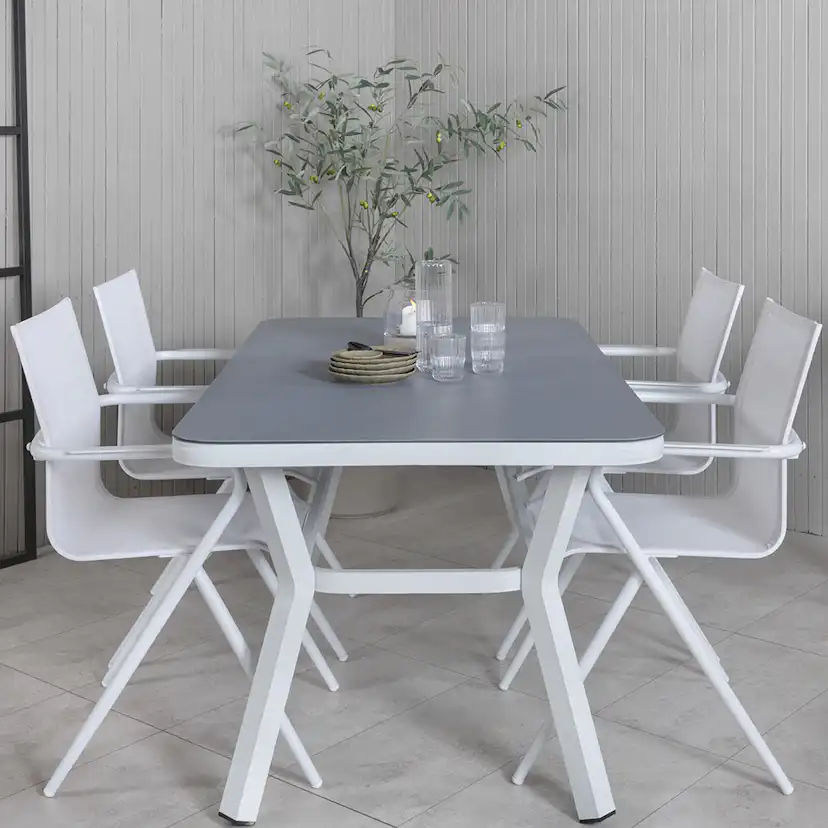 Matgrupp Utomhus Venture Home Vyn Vit med 4 Anve Trädgårdsstolar