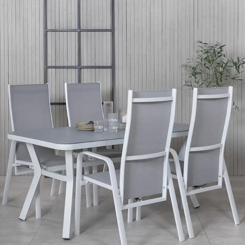 Matgrupp Utomhus Venture Home Vyn Vit med 4 Curz Trädgårdsstolar