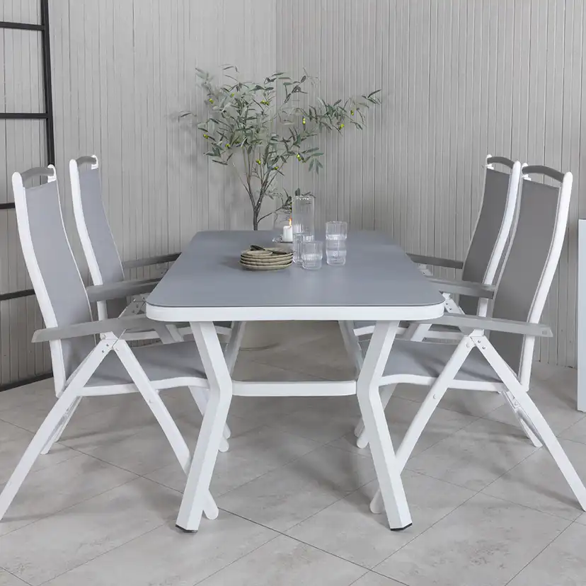 Matgrupp Utomhus Venture Home Vyn med 4 Arz Trädgårdsstolar Vit/Grå