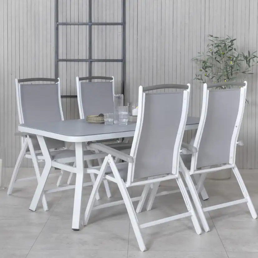 Matgrupp Utomhus Venture Home Vyn med 4 Arz Trädgårdsstolar Vit/Grå
