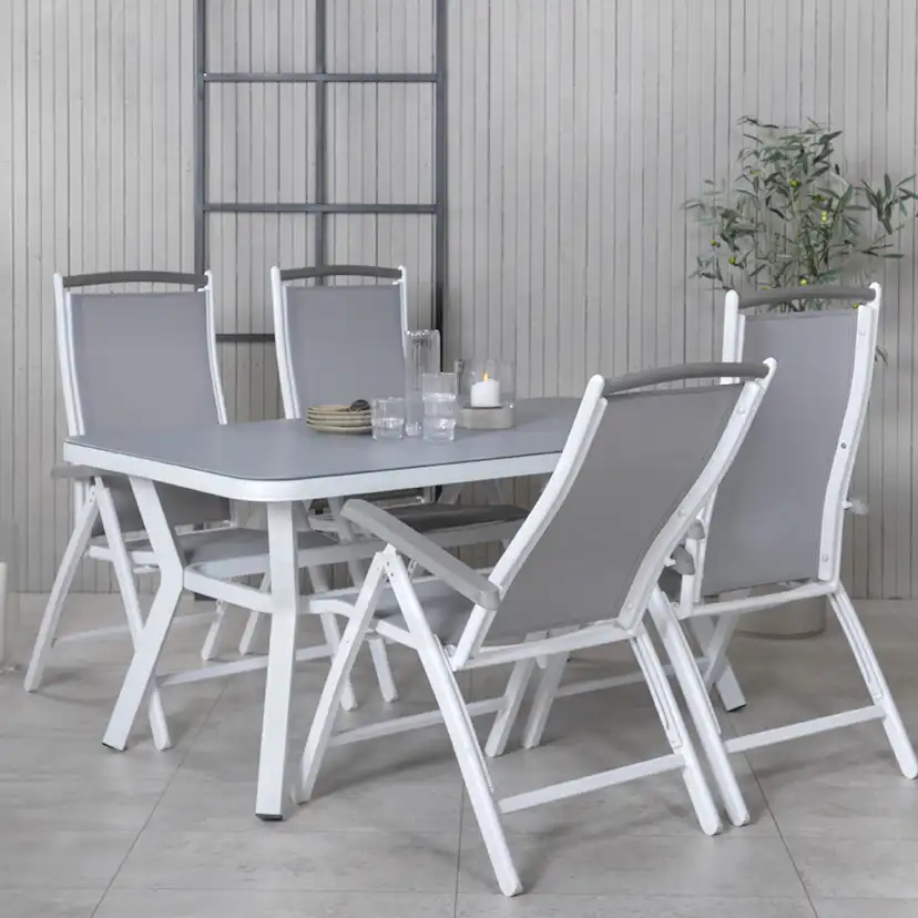 Matgrupp Utomhus Venture Home Vyn med 4 Arz Trädgårdsstolar Vit/Grå