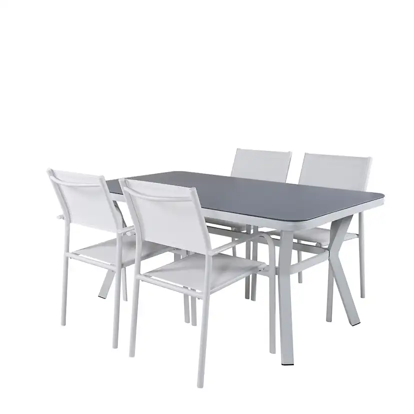 Matgrupp Venture Home Vyn Vit med 4 Samba Stapelbara Matstolar