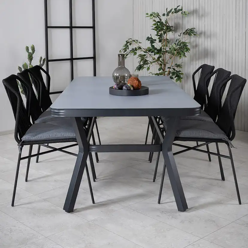 Matgrupp Utomhus Venture Home Vyn med 6 Julle Stapelbara Trädgårdsstolar